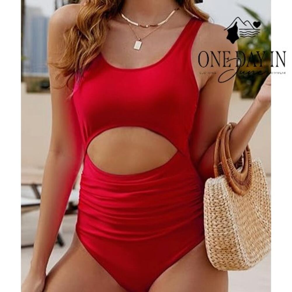 Vimpunec Cut Out Tie Back One Piece Swimsuit Red NWT Size L